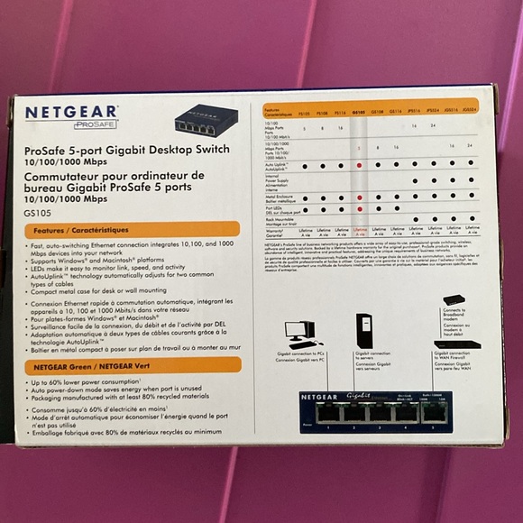 NetGear ProSafe GS105 v4 5-Port Gigabit Ethernet Smart Switch With Power Cable - Picture 5 of 5